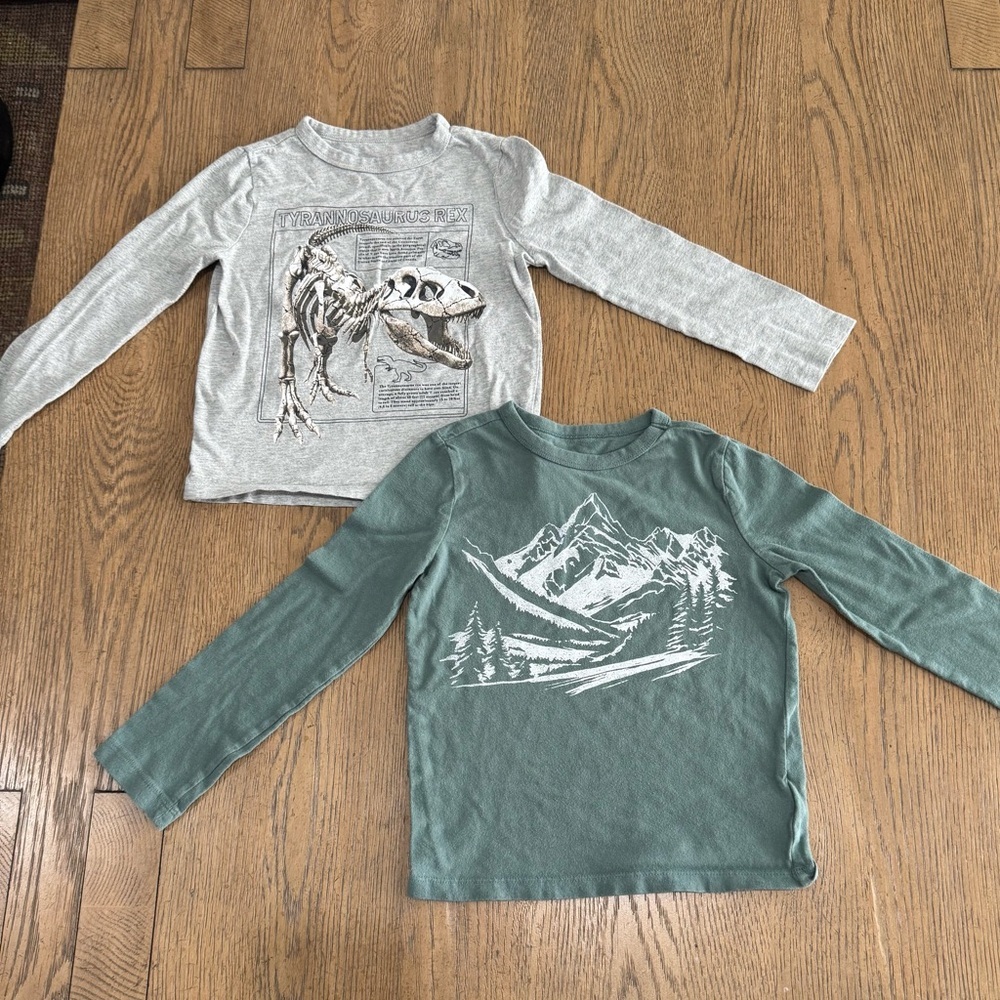 GAP Kids Long Sleeve Shirt Bundle Dinosaur Mountain Graphic XS 4/5